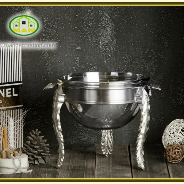 سوفله سالاد خوری گرد متوسط مدل پایه برگی نقره‌ای کد 7006-N